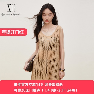 XG/雪歌24秋款商场同款无袖针织背心吊带镂空毛衫女XJ311046A673