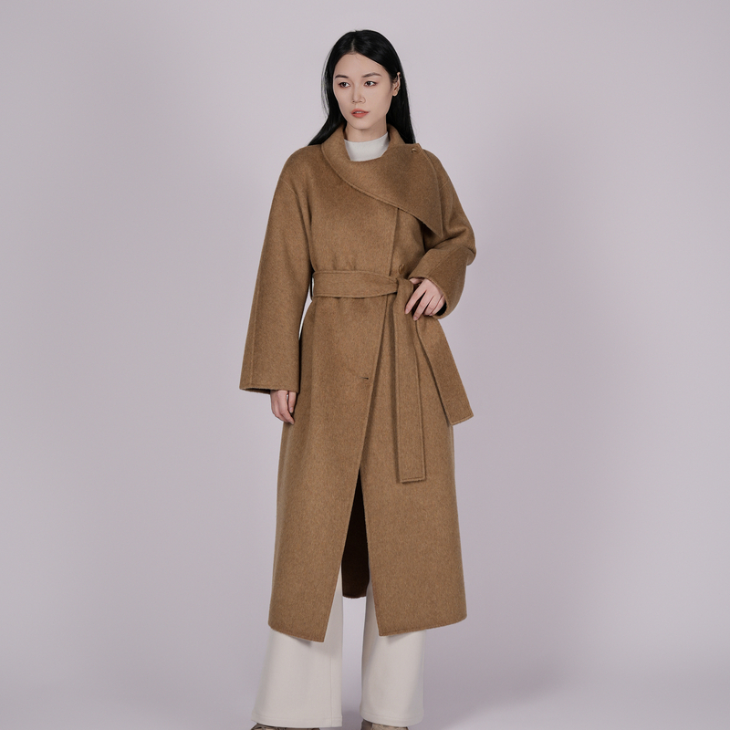 XG/雪歌宽松收腰长款毛呢大衣女