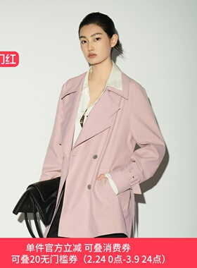 XG/雪歌2026春新款中长款风衣女复古双排扣通勤外套XL108003A317