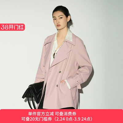 XG/雪歌复古双排扣中长款风衣女