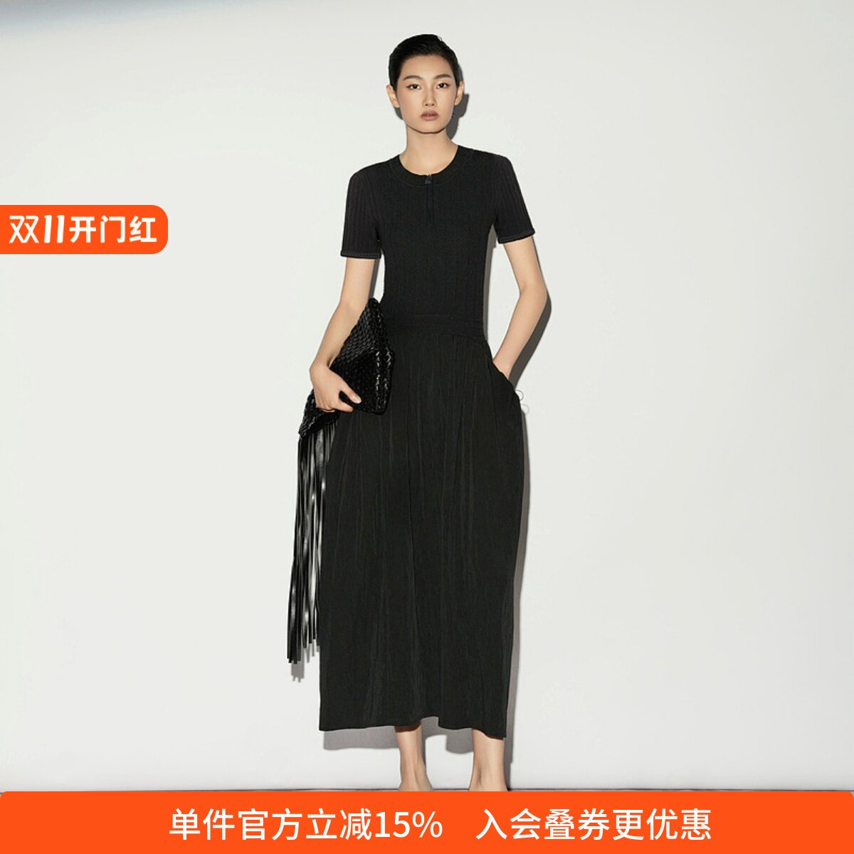 XG/雪歌极简假两件针织连衣裙女