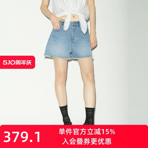XG/雪歌牛仔风高腰薄款短裤女