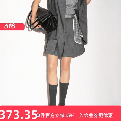 XG/雪歌老钱风灰色条纹裙裤女