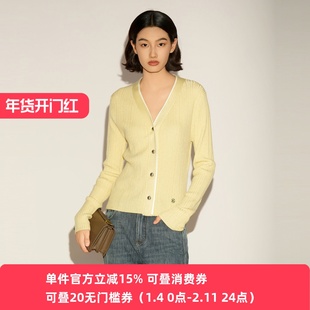 XG/雪歌26春季淑女风V领开衫女长袖假两件针织衫毛衣XL111011A230