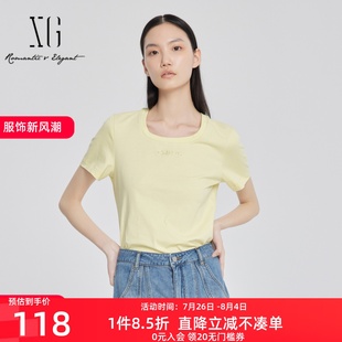 圆领休闲上衣XJ201015A330 xg雪歌正品 简约T恤女短袖 2024夏季 新款