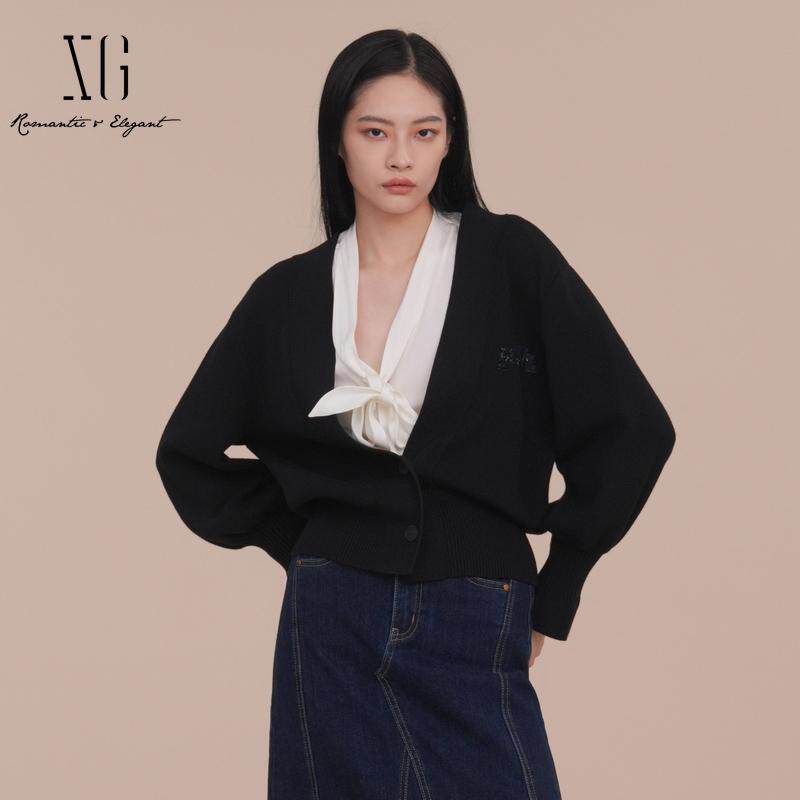 XG/雪歌百搭V领针织开衫外套