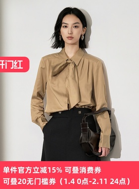 XG/雪歌2025年冬季新款显瘦蝴蝶结领长袖衬衫女上衣XK421002A309