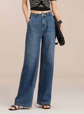 XG/雪歌26夏新款高腰显瘦阔腿牛仔裤女宽松百搭长裤XK202021A119