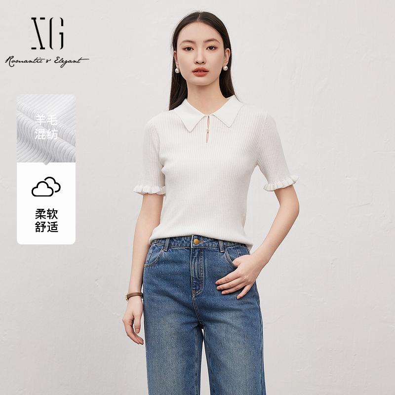 XG/雪歌专柜翻领短袖毛针织衫