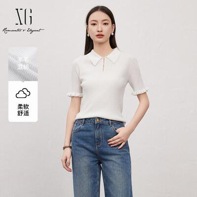 XG/雪歌专柜翻领短袖毛针织衫