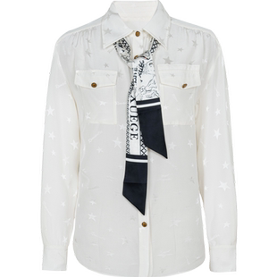 XG/雪歌商场同款Polo领飘带衬衫女24秋雪纺长袖衬衣XJ321022A560