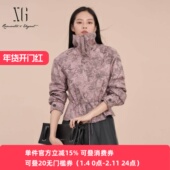 上衣XK108013B296 休闲新款 雪歌花色短外套女长袖 翻领2025春季