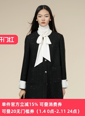 XG/雪歌25年冬季新款休闲百搭中长款假两件毛呢外套XK407016A790