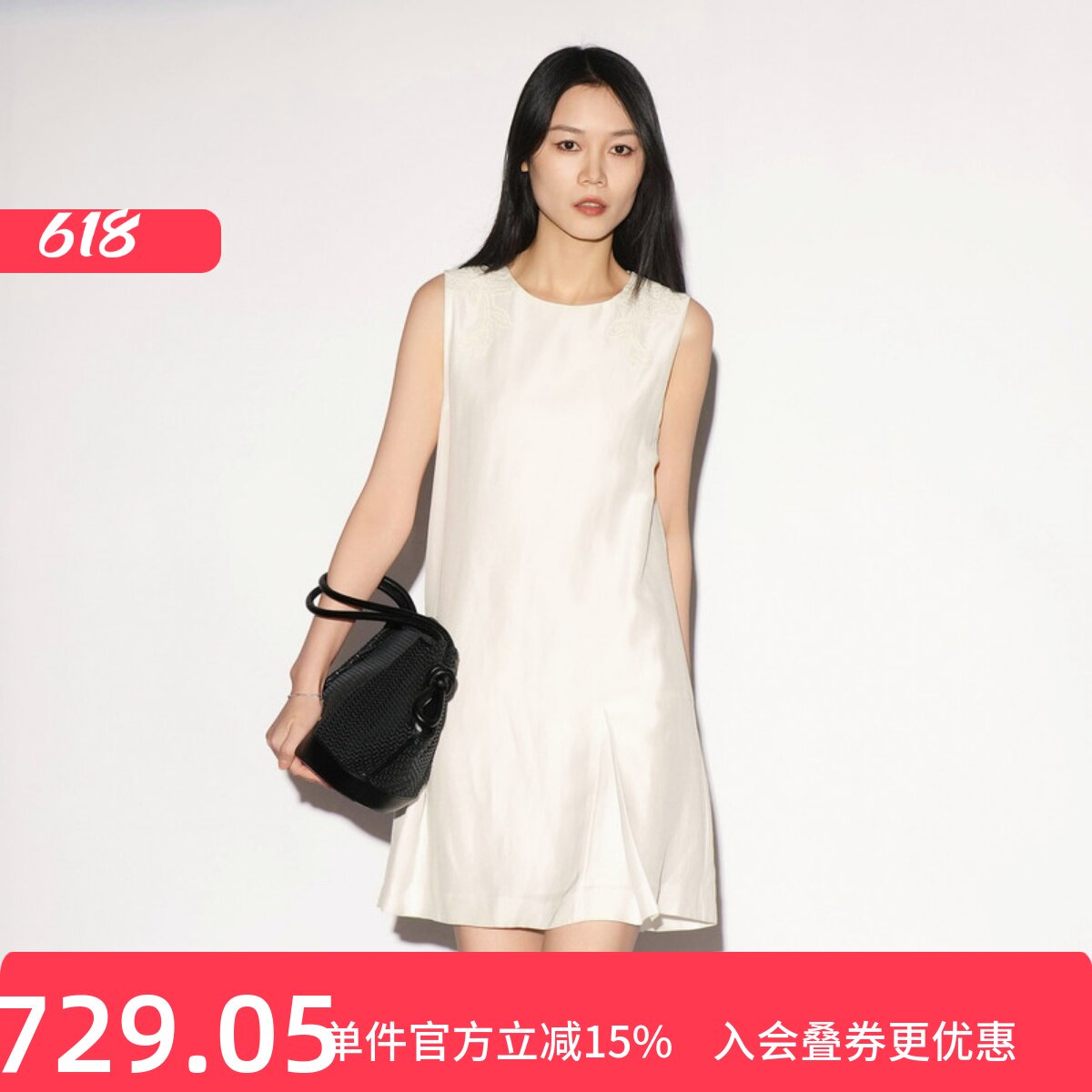 XG/雪歌优雅风白色无袖连衣裙女