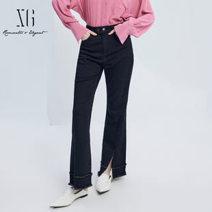 阔腿裤 开叉显瘦爆款 女25年新款 子XJ302022A690 雪歌直筒牛仔裤