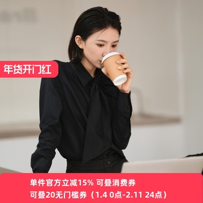 XG/雪歌立领系带蝴蝶结长袖衬衫