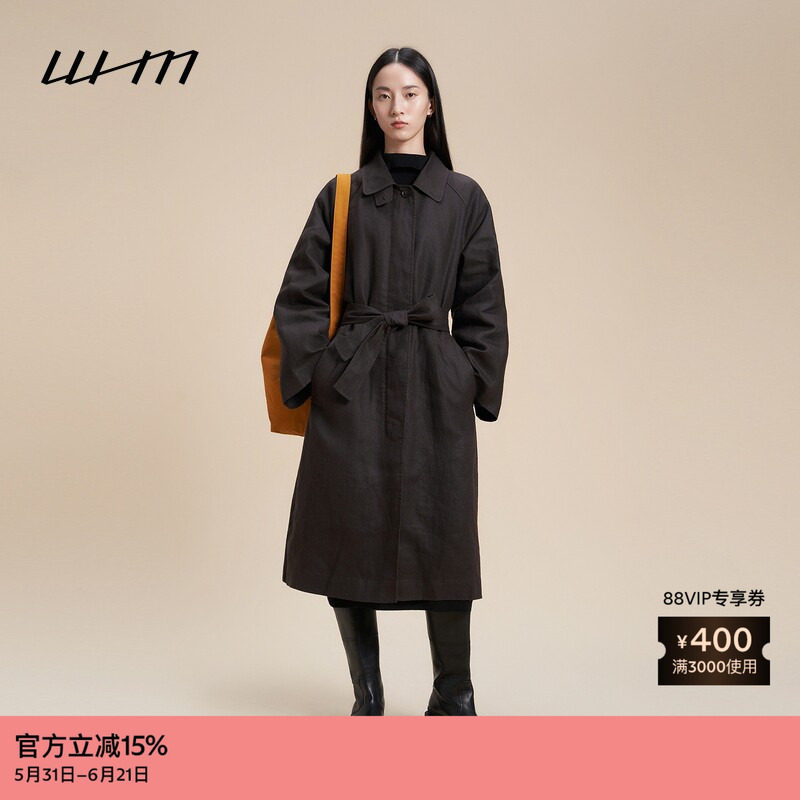 素然 WHM 冬女士复古重磅蜡感亚麻可脱卸羽绒内胆外套