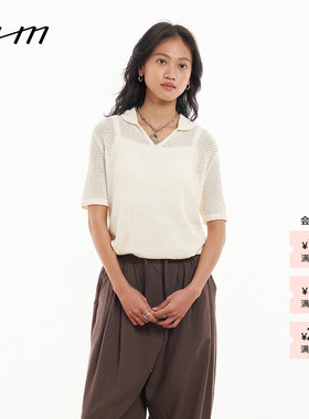 【新品】素然 WHM 26春女士气质设计感棉质钩花短袖针织上衣