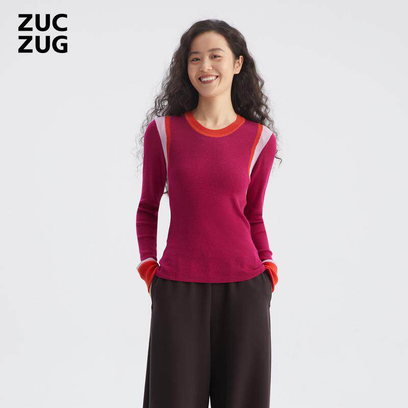ZUCZUG丝羊毛撞色横机圆领套头衫