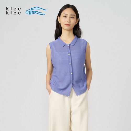 kleeklee亚麻翻领简约针织背心