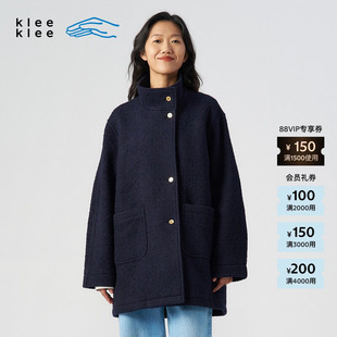 女士休闲羊毛圈圈呢蓝布立领大衣 冬季 素然klee klee