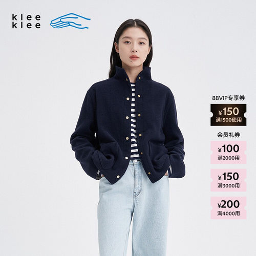 kleeklee羊毛蓝布翻领短夹克