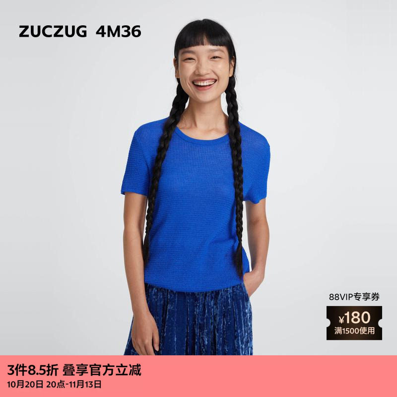 素然ZUCZUG 4M36 秋女士休闲羊毛尼龙弹力圆领短袖T恤