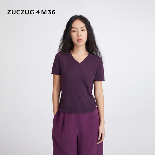 ZUCZUG4M36圈圈纱V领短袖T恤