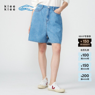 女士休闲环保棉重洗蓝牛仔男友短裤 秋季 klee 素然klee