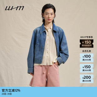 素然WHM 女士气质复古设计感环保棉平纹牛仔短夹克 春季