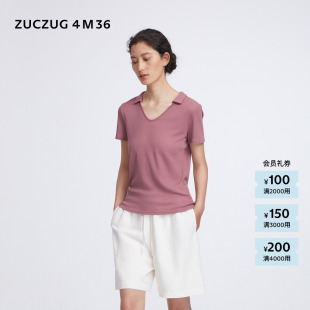 新品 26夏女士轻柔薄透罗纹POLO领短袖 素然 4M36 T恤 ZUCZUG