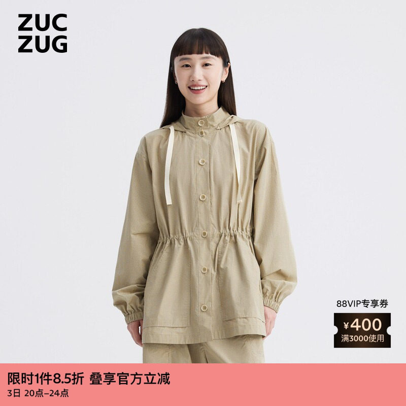 ZUCZUG 素然秋女士经典高级舒适色织格纹棉布短风衣