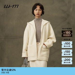 素然WHM 女士气质设计感纹理针织呢连帽外套 冬季