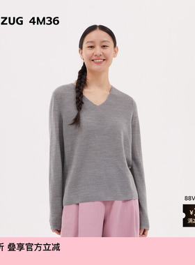 素然ZUCZUG 4M36 春季女士休闲细针羊毛V领宽松毛衣