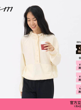 【新品】素然 WHM 25冬女士简约高级设计感绒感细格针织布连帽衫