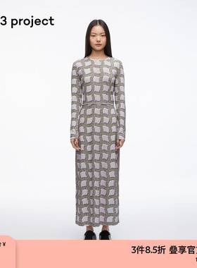 素然3ge3 project 秋季女士复古弹力印花针织布连衣裙