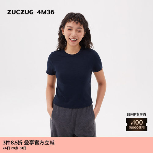 ZUCZUG4M36绒感罗纹修身短袖T恤