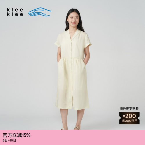kleeklee丝棉薄棉布翻领连衣裙