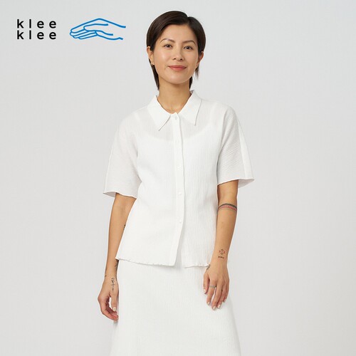 kleeklee环保棉起皱棉布衬衫