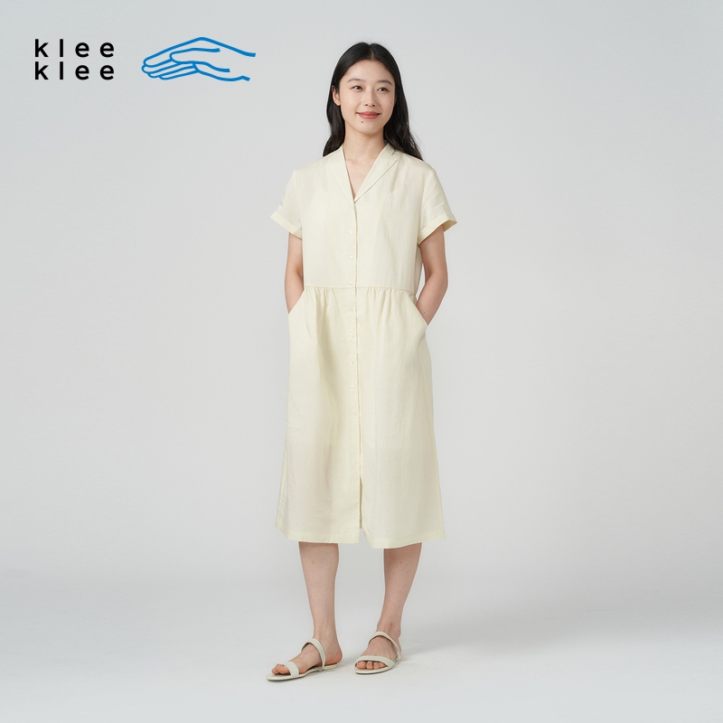 kleeklee丝棉薄棉布翻领连衣裙