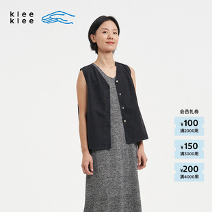 26春女士简约 Klee 素然 环保棉轻薄黑牛仔V领马甲 新品