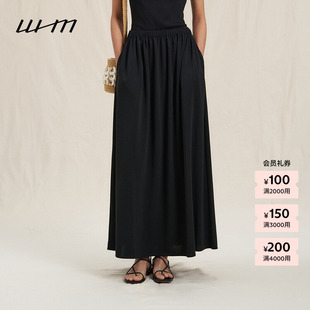 素然WHM 夏女士经典休闲做旧针织布简约设计感抽褶半裙
