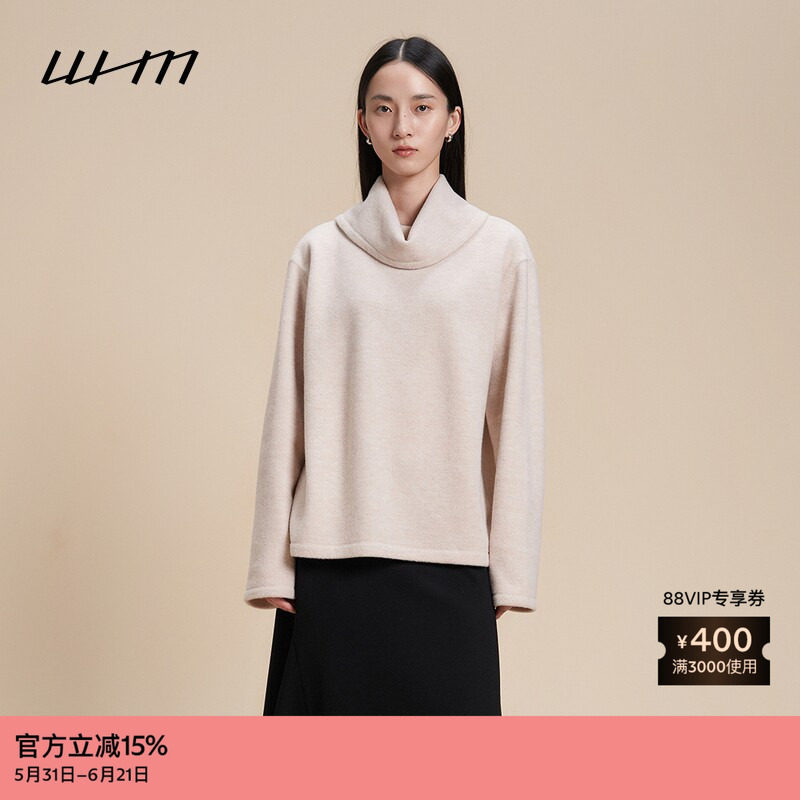 素然 WHM 冬女士简约羊绒美利诺羊毛针织布围脖领上衣
