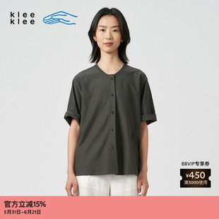 素然klee klee夏女士休闲环保棉斜纹针织布圆领衬衫