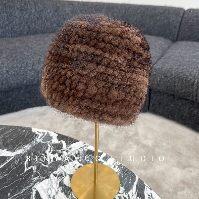 冬季男士保暖皮草帽子 中老年水貂编织柔软护耳户外爸爸貂皮帽子