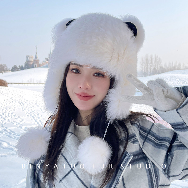 男女冬季可爱小耳朵狐狸毛帽子