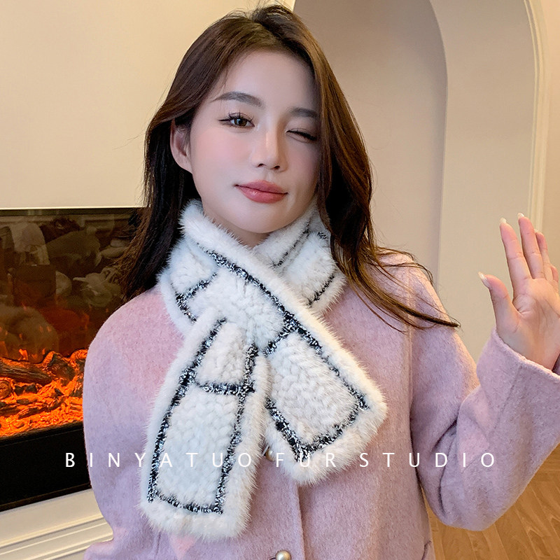 小香风女水貂编织皮草围巾