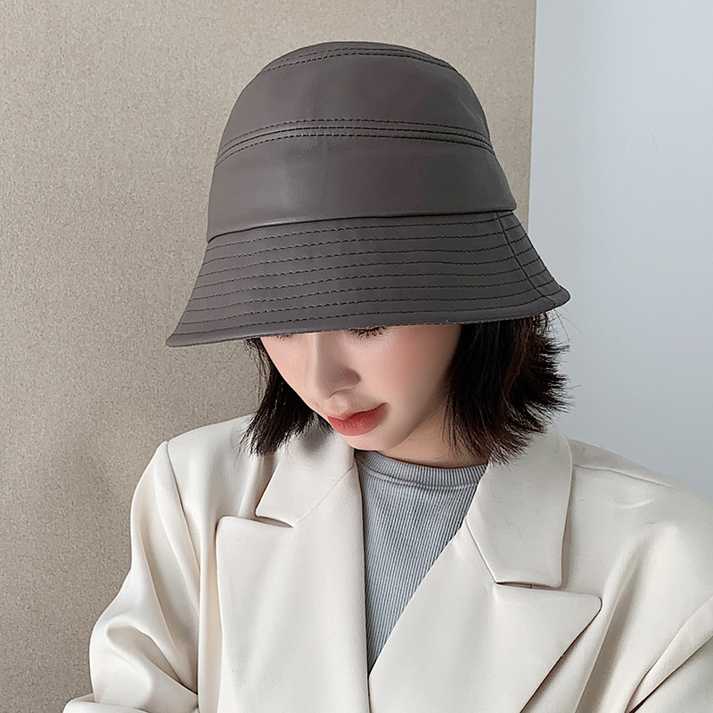 宾雅图 秋冬女士绵羊皮帽子真皮渔夫帽盆帽 时髦街头百搭防晒遮阳