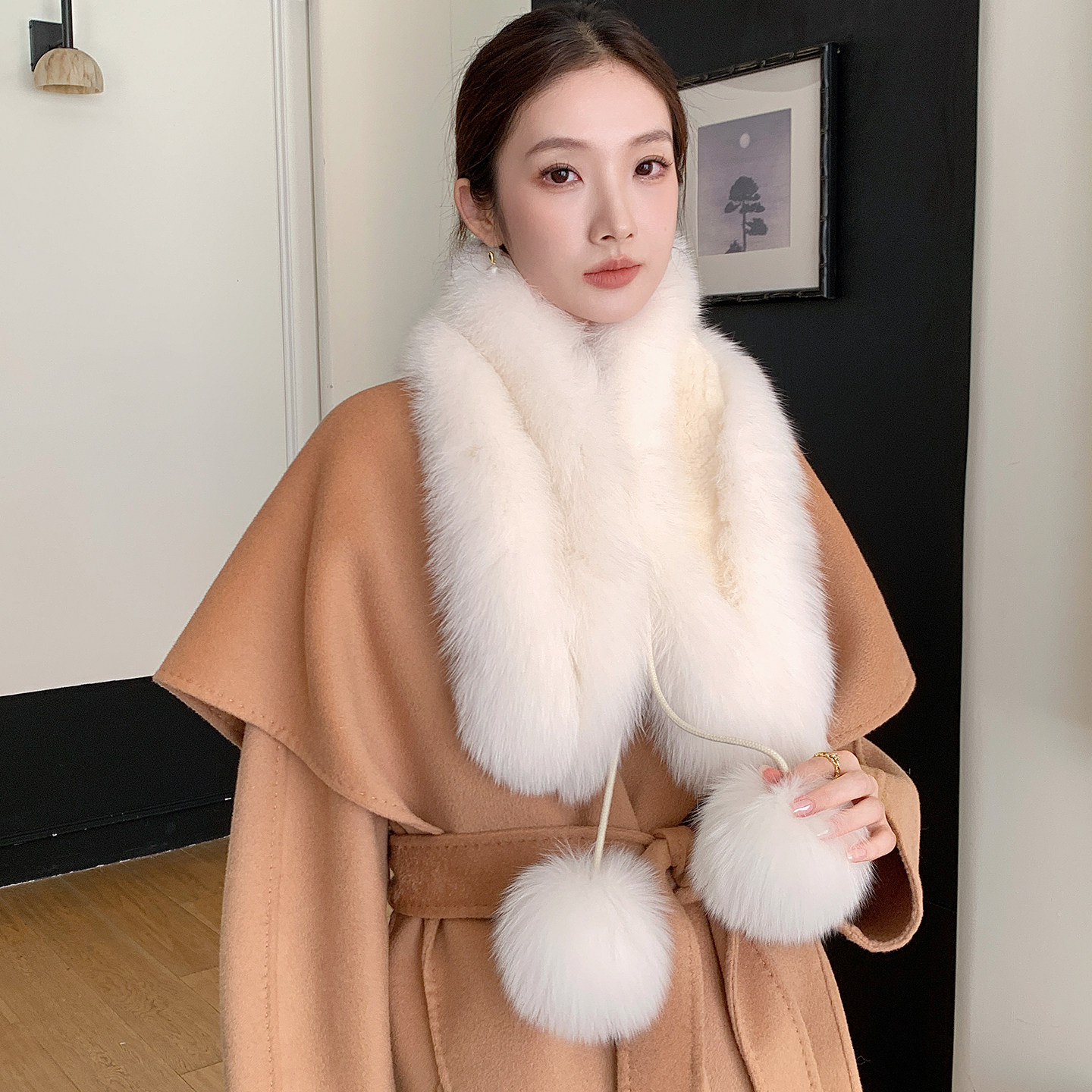 双面真毛狐狸/獭兔球球披肩