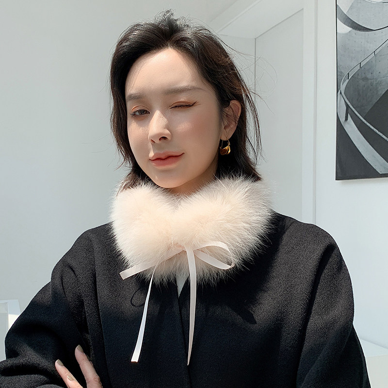 宾雅图丝带围巾韩版甜美真毛